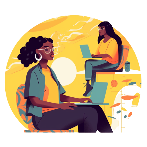  two girls working at their laptops
